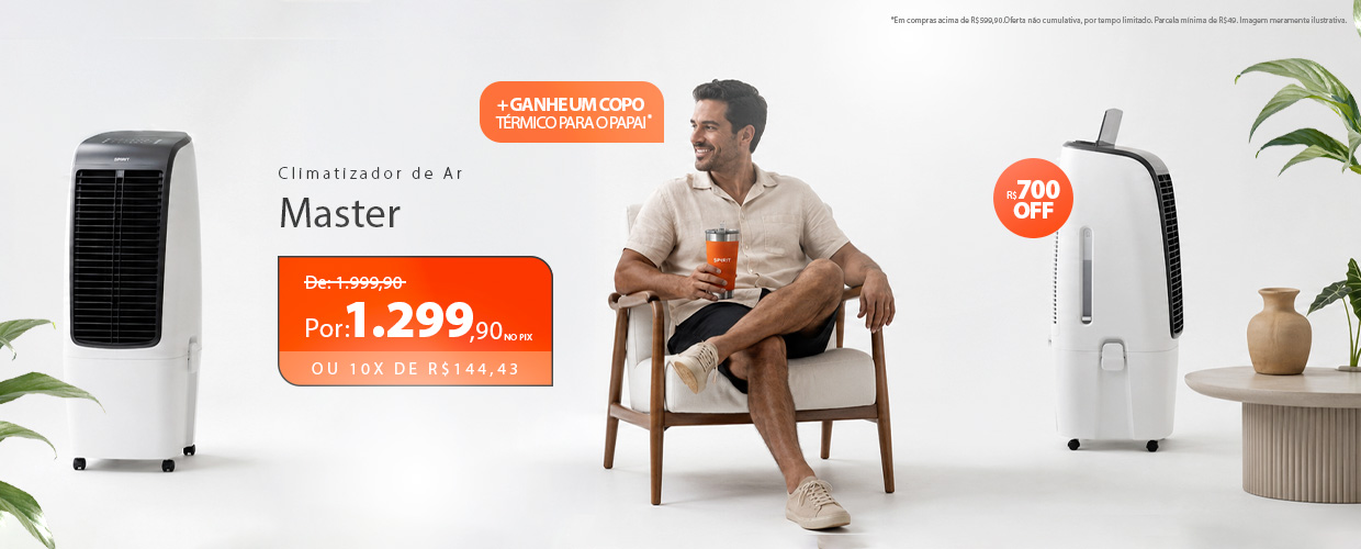 Climatizador de Ar com desconto máximo e garanta um copo térmico pro Papai!*