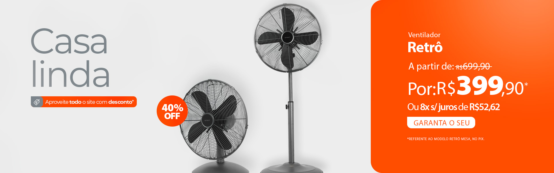 Ventilador SPIRIT RETRÔ a partir de R$ 399,90 para sua Casa Linda*